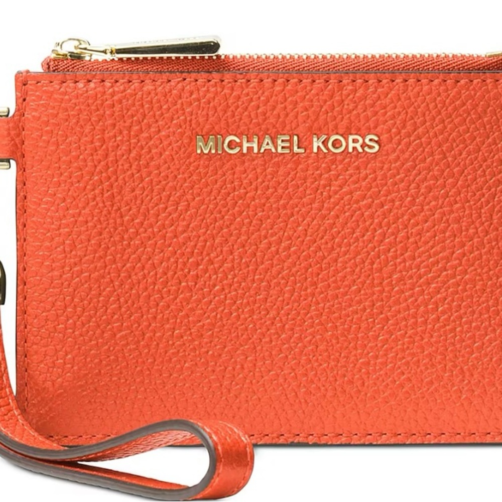 Michael Kors Orange Pebbled Leather Jet Set Mini wallet and card holder NWT